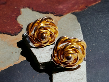 Load image into Gallery viewer, Vintage clip on gold flower button studs 1980s Kargo Fresh
