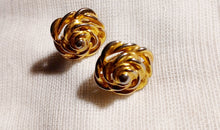 Load image into Gallery viewer, Vintage clip on gold flower button studs 1980s Kargo Fresh
