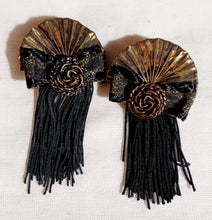 Load image into Gallery viewer, Vintage gold lame a d tassels clip on earrings 1980s Kargo Fresh
