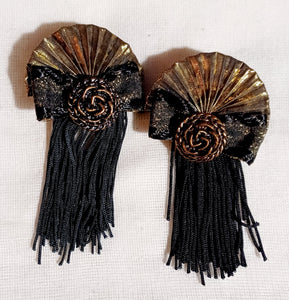 Vintage gold lame a d tassels clip on earrings 1980s Kargo Fresh