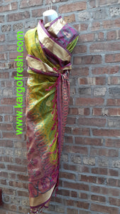 Vintage handmade Indian Silk Sari Gold Embroidered and glass beads Kargo Fresh