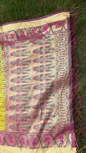Vintage handmade Indian Silk Sari Gold Embroidered and glass beads Kargo Fresh
