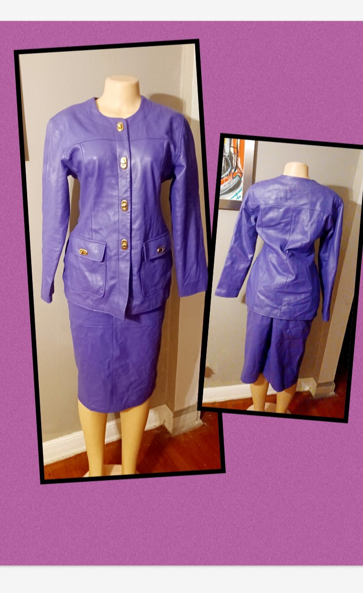 Vintage le baz purple leather skirt suit 14 Kargo Fresh