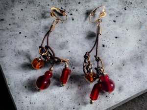 Vintage leather and glass bead dangle clip ons 1980s Kargo Fresh