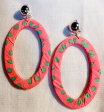 Load image into Gallery viewer, Vintage style polka dot fabric clip on hoops Kargo Fresh

