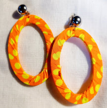 Load image into Gallery viewer, Vintage style polka dot fabric clip on hoops Kargo Fresh
