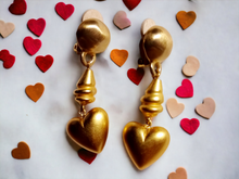 Load image into Gallery viewer, Vintage textured brushed gold heart dangle clip ons Kargo Fresh
