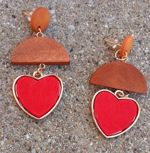 Wood and Metal Heart Earrings Kargo Fresh