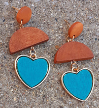 Load image into Gallery viewer, Wood and Metal Heart Earrings Kargo Fresh
