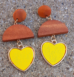 Wood and Metal Heart Earrings Kargo Fresh