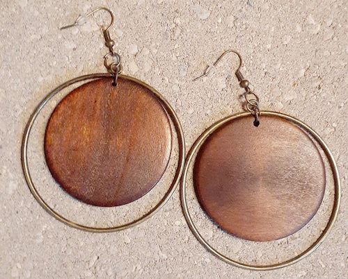 Wood and Metal Hoop Earrings Kargo Fresh