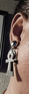 Wood and rhinestone clip on ankh earrings Kargo Fresh