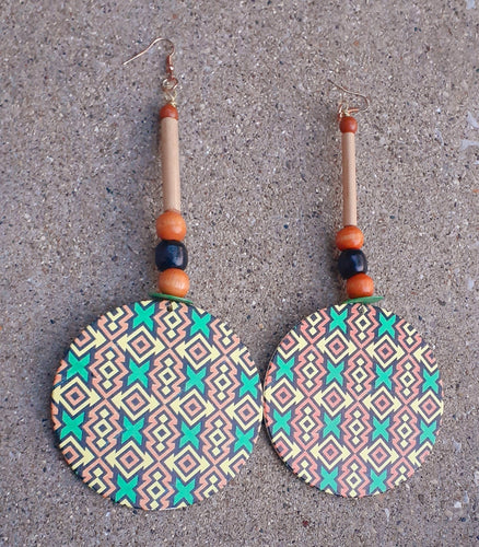 Wooden Abstract African print Earrings Kargo Fresh