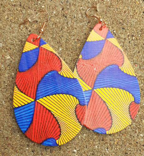 Wooden Abstract African print Earrings Kargo Fresh