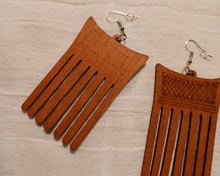 Load image into Gallery viewer, Wooden Afro Centric Afro Pick Earrings Kargo Fresh
