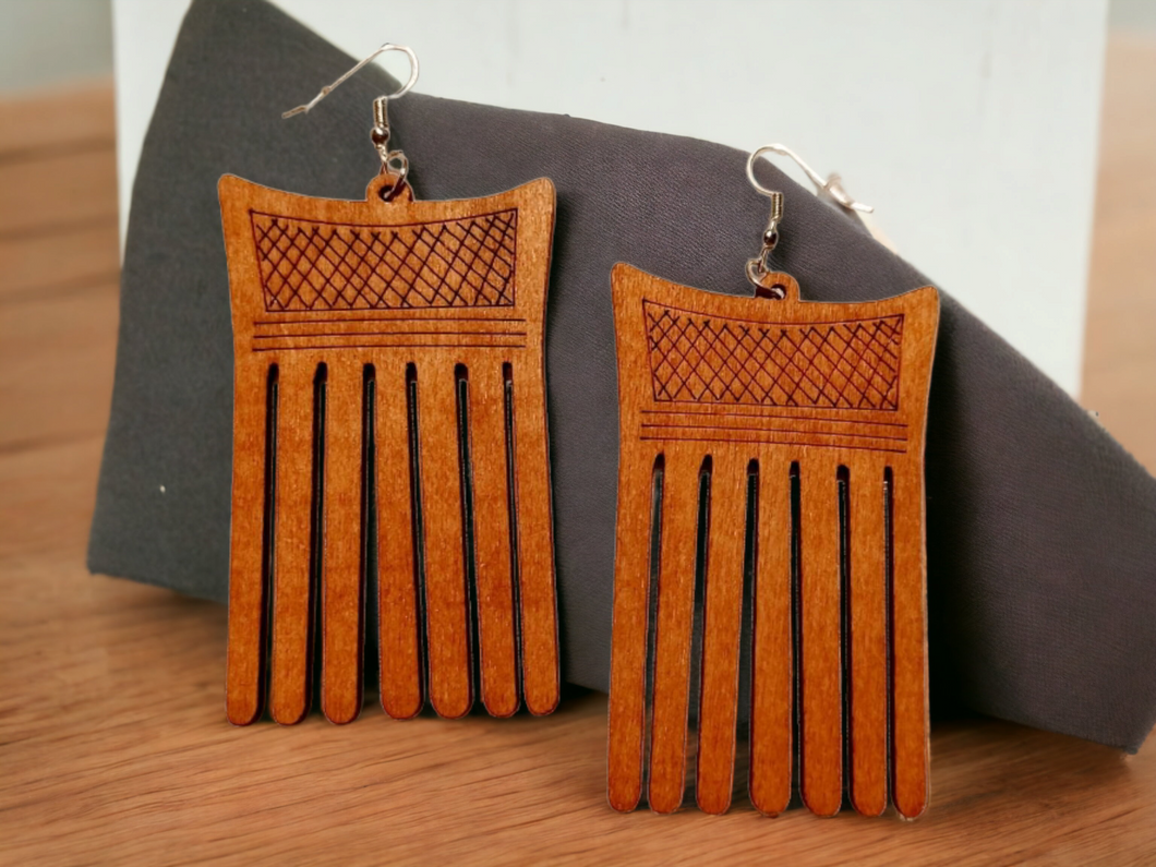 Wooden Afro Centric Afro Pick Earrings Kargo Fresh