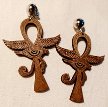 Load image into Gallery viewer, Wooden Ankh Clip On  Earrings Kargo Fresh
