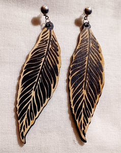 Wooden Art Leaf design Earrings Clip on Kargo Fresh