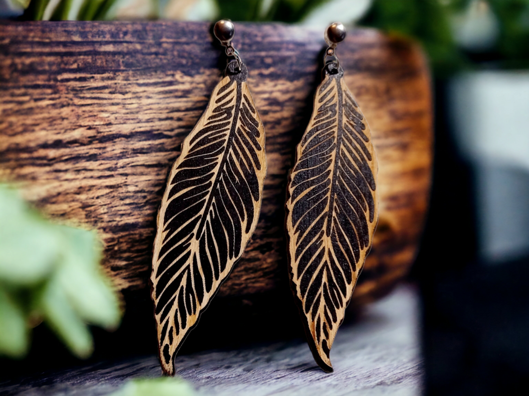 Wooden Art Leaf design Earrings Clip on Kargo Fresh