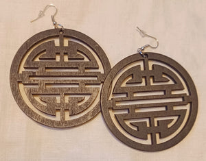 Wooden Chinese Luck Design Wooden Earrings Kargo Fresh