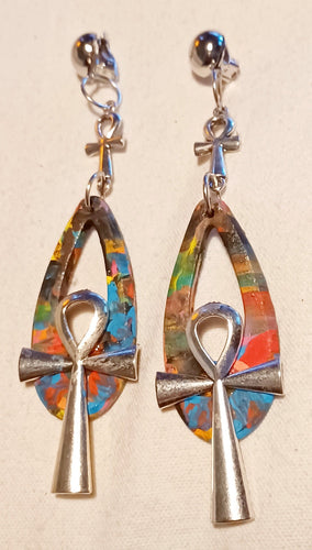 Wooden Handpainted Ankh Clip On Earrings Kargo Fresh