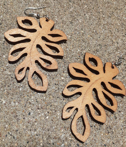 Wooden Monstera Leaf Earrings Kargo Fresh