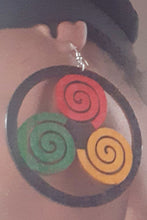 Load image into Gallery viewer, Wooden RBGY spiral design Afrocentric Earrings Kargo Fresh
