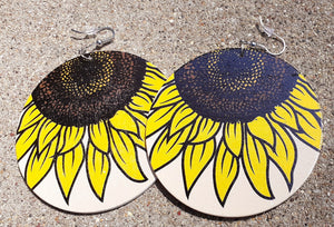 Wooden Sunflower Art Leaf Earrings Kargo Fresh