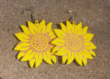 Load image into Gallery viewer, Wooden Sunflower Art Leaf Earrings Kargo Fresh
