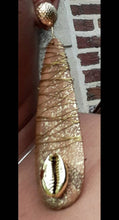 Load image into Gallery viewer, Handmade Afrocentric Wood and Cowrie Shell Clip On Earrings
