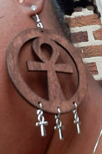 Load image into Gallery viewer, Ankh Charm Dangle Wooden Clip On Earrings
