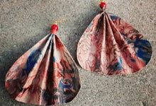 Load image into Gallery viewer, Vintage Leather Handpainted Large Fan design Earrings Mali
