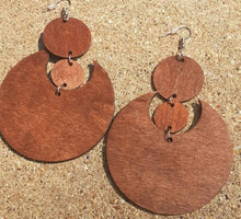 Load image into Gallery viewer, Extra Large Bohemian Crescent Moon Wooden Dangle Earrings
