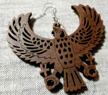 Load image into Gallery viewer, Egyptian Horus with the Ankh Large Wooden Earrings
