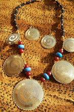 Load image into Gallery viewer, Vintage Chunky Carved Brass Necklace Set Made in Kenya
