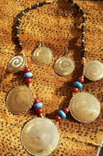 Load image into Gallery viewer, Vintage Chunky Carved Brass Necklace Set Made in Kenya
