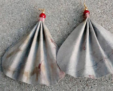 Load image into Gallery viewer, Vintage Leather Handpainted Large Fan design Earrings Mali
