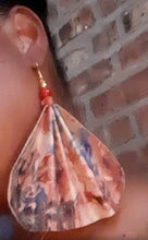 Load image into Gallery viewer, Vintage Leather Handpainted Large Fan design Earrings Mali
