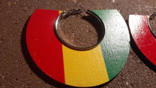 Load image into Gallery viewer, Large afrocentric Ethiopian Colors Wooden Hoop Earrings

