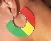 Load image into Gallery viewer, Large afrocentric Ethiopian Colors Wooden Hoop Earrings
