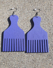 Load image into Gallery viewer, Classic Wood Afro Pick Earrings pastel purple Color
