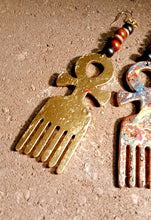 Load image into Gallery viewer, Handpainted Ankh Afro Pick Abstract Wooden Earrings
