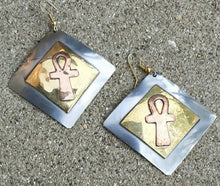 Load image into Gallery viewer, Vintage Handmade Afrocentric Brass and Copper Ankh Earrings  Kenya
