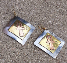 Load image into Gallery viewer, Vintage Handmade Afrocentric Brass and Copper Ankh Earrings  Kenya

