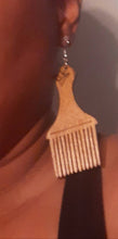 Load image into Gallery viewer, Afrocentric Black Fist Afro Pick Wooden Earrings black
