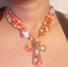 Load image into Gallery viewer, Vintage Hand Blown Glass Cross Necklace with Clip-on Earrings

