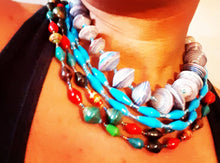Load image into Gallery viewer, Vintage Ugandan Chunky Paper Bead Handmade Necklace Set of 3 Layering Necklaces
