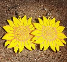 Load image into Gallery viewer, Artsy Sunflower Wooden Earrings
