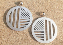 Load image into Gallery viewer, Handpainted Natural Wood Abstract Modern Clip On Dangle Earrings
