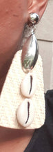 Load image into Gallery viewer, Handmade Natural Boho Raffia and cowrie Clip On Earrings
